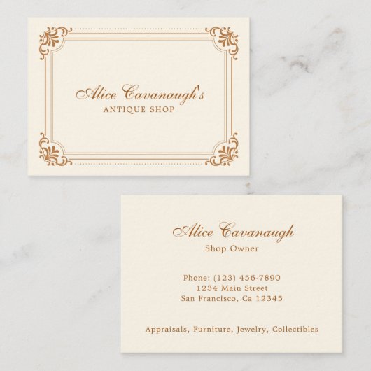 Einfache Elegante Vintage Kupfer Elfenbein Visitenkarte (Vorne/Hinten)