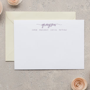 Einfache elegante violette Schriftfamilien-Papeter Mitteilungskarte