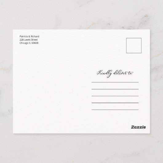Einfache elegante virtuelle Hochzeitseinladung Postkarte (Rückseite)