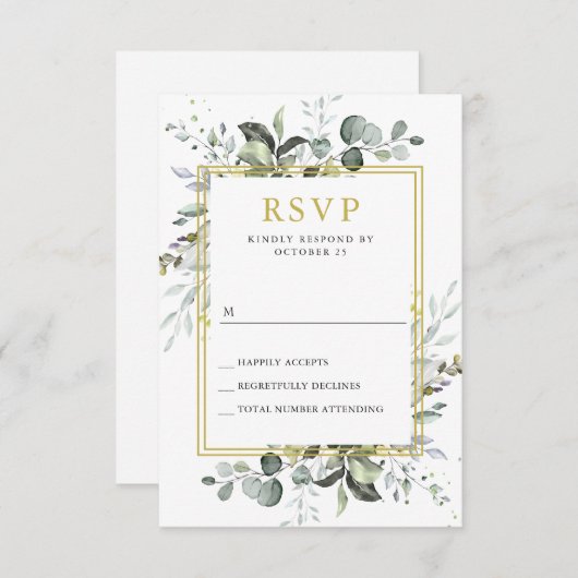 Einfache Elegante Wasserfarbe Eukalyptus Hochzeit RSVP Karte (Vorne/Hinten)
