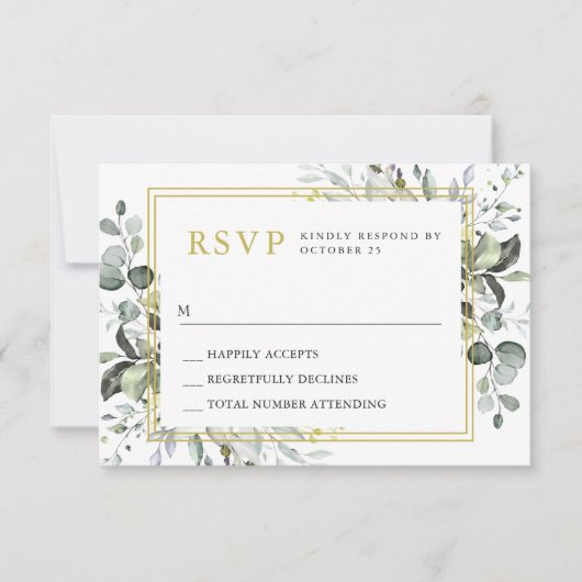 Einfache Elegante Wasserfarbe Eukalyptus Hochzeit RSVP Karte (Vorderseite)