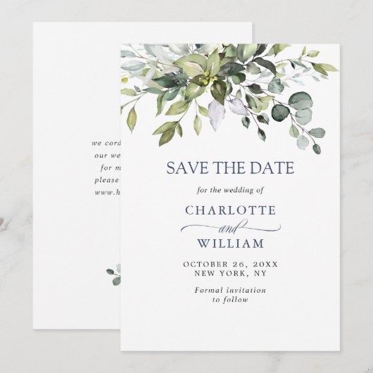 Einfache Elegante Wasserfarbe Eukalyptus Hochzeit Save The Date (Vorne/Hinten)