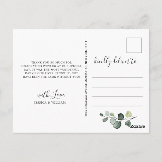 Einfache Elegante Wasserfarbe Eukalyptus Vielen Da Postkarte (Rückseite)