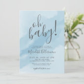 Einfache elegante Watercolor Blue Oh Baby Dusche Einladung (Stehend Vorderseite)