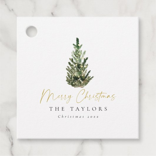 Einfache Elegante Watercolor Weihnachtsbaum Geschenkanhänger (Vorderseite)
