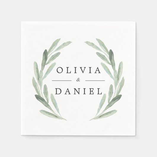 Einfache Elegante Watercolor Wreath Grüne Hochzeit Serviette (Vorderseite)