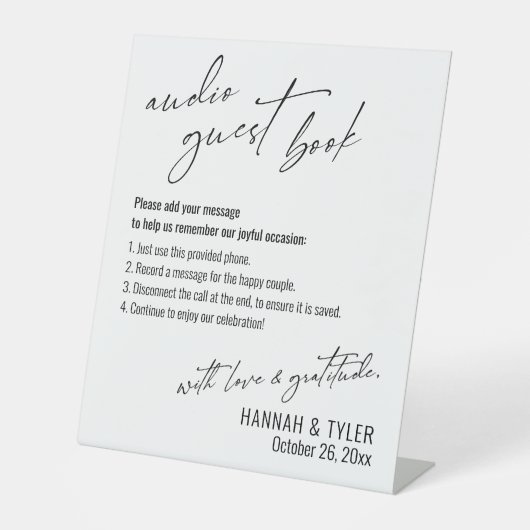 Einfache Elegante Wedding Empfang Audio Gästebuch Sockelschild (Vorderseite)
