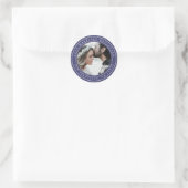 Einfache Elegante Wedding Foto Blue Rücksendeadres Runder Aufkleber (Tasche)