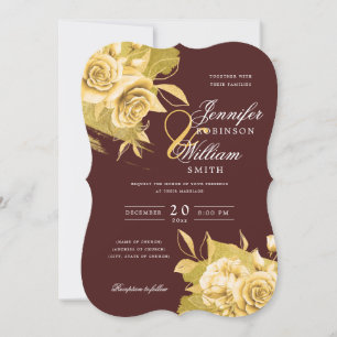 Einfache Elegante Wedding Gold Floral Foil Burgund Einladung