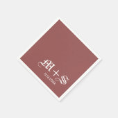 Einfache Elegante Wedding Monogram Rot Serviette (Ecke)