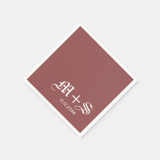 Einfache Elegante Wedding Monogram Rot Serviette (Ecke)