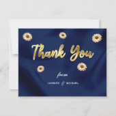 Einfache Elegante Wedding Navy Blue und Gold Scrip Dankeskarte (Vorderseite)