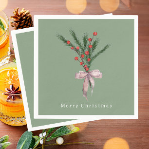 Einfache Elegante Weihnachten Botanische Grüne Serviette