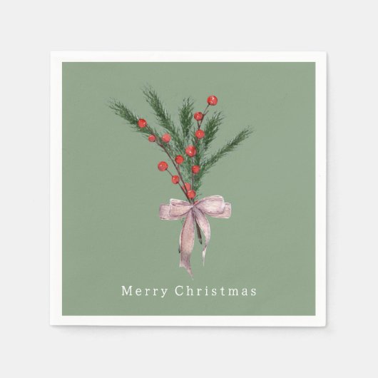 Einfache Elegante Weihnachten Botanische Grüne Serviette (Vorderseite)