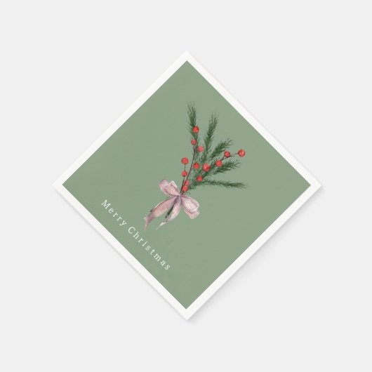 Einfache Elegante Weihnachten Botanische Grüne Serviette (Ecke)