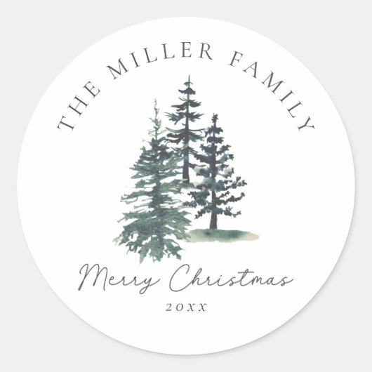 Einfache Elegante Weihnachtsbaum | Kiefernbaum Runder Aufkleber (Vorderseite)