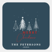 Einfache Elegante Weihnachtsbaume | Navy Blue Quadratischer Aufkleber (Vorderseite)