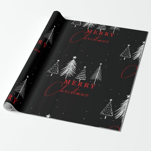 Einfache Elegante Weihnachtsbaume | Schwarz Geschenkpapier (Ungerollt)