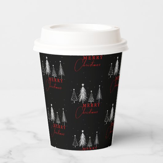Einfache Elegante Weihnachtsbaume | Schwarz Pappbecher (Vorderseite)