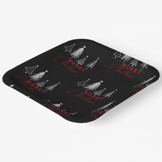 Einfache Elegante Weihnachtsbaume | Schwarz Pappteller (Gewinkelt)