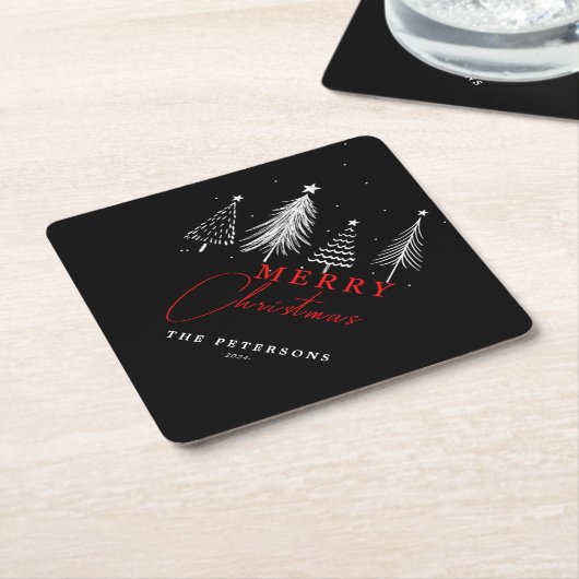 Einfache Elegante Weihnachtsbaume | Schwarz Untersetzer (angewinkelt)