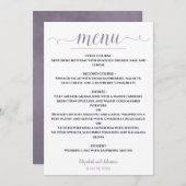 Einfache elegante Weiß mit Navy & Lavender Wedding Menükarte (Vorne/Hinten)