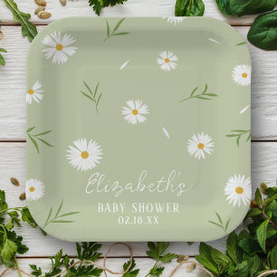 Einfache elegante weiße Gänseblümchen-Baby-Party Pappteller