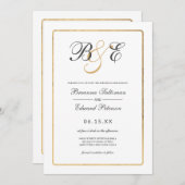Einfache, elegante, weiße Goldgrenze Einladung (Vorne/Hinten)