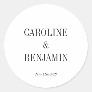 Einfache, elegante, weiße Hintergrundhochzeit Runder Aufkleber