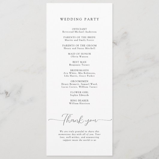 Einfache, elegante weiße Hochzeit Programm (Rückseite)