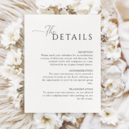 Einfache, elegante, weiße Hochzeitsdetails Begleitkarte