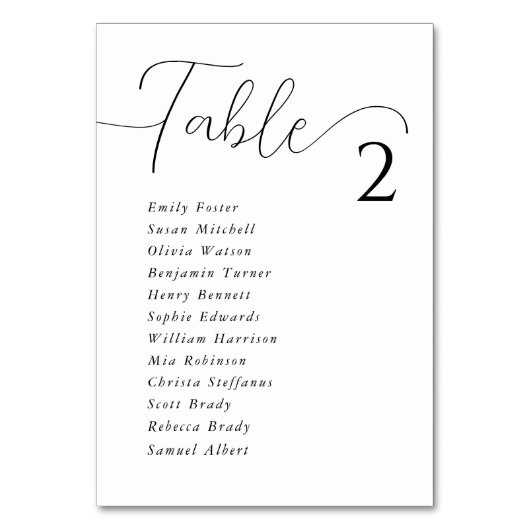 Einfache elegante weiße Hochzeitskarten Tischnummer (Vorderseite)