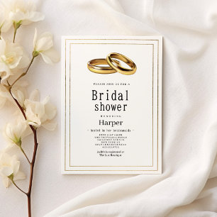 Einfache elegante weiße und goldene Ringe Brautpar Einladung