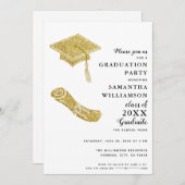 Einfache Elegante White Black Graduation Party Einladung (Vorne/Hinten)