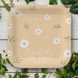 Einfache elegante White Daisies Baby Dusche Pappteller