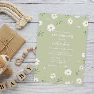 Einfache elegante White Daisies Greenery Baby Dusc Einladung