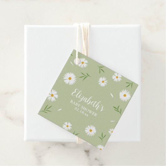 Einfache elegante White Daisies Greenery Baby Dusc Geschenkanhänger (Beispiel)