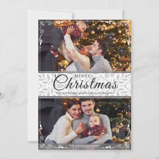 Einfache Elegante White Frame 2 Foto Weihnachten (Vorderseite)