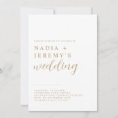 Einfache, elegante White & Gold Hochzeit Einladung (Vorderseite)