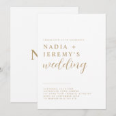 Einfache, elegante White & Gold Hochzeit Einladung (Vorne/Hinten)