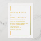 Einfache, elegante White-Gold-Hochzeit Folieneinladung (Vorderseite)