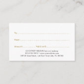 Einfache elegante White Imitats Gold Schönheitskar Hinweiskarte (Rückseite)