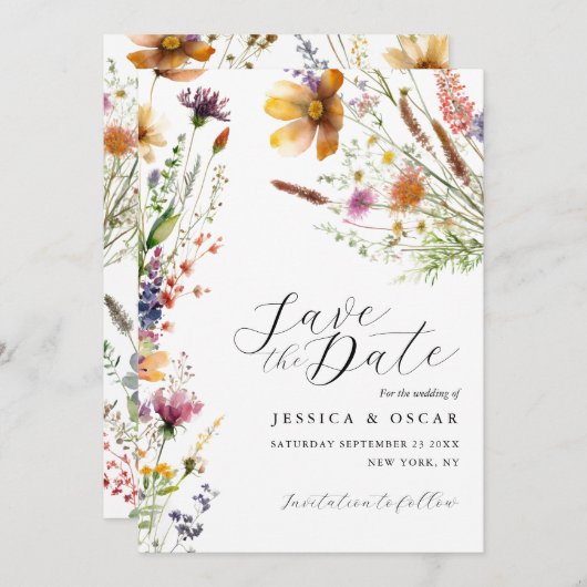 Einfache Elegante Wildblume Frühjahrssommer Hochze Save The Date (Vorne/Hinten)