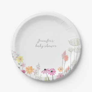 Einfache elegante Wildblumen-Baby-Party  Pappteller