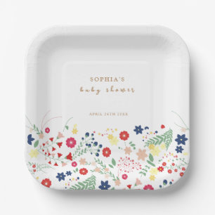 Einfache elegante Wildblumen-Baby-Party Pappteller