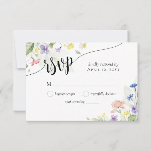 Einfache elegante Wildblumen Boho Wedding RSVP Karte (Vorderseite)