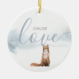 Einfache Elegante Winter Woodland Scene Fox Keramik Ornament