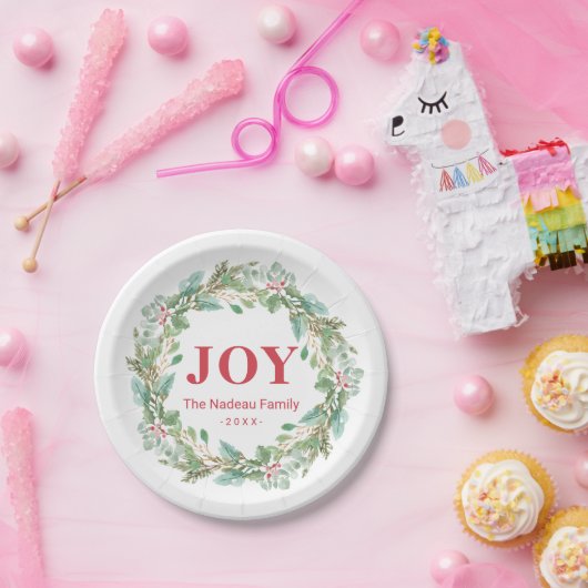 Einfache Elegante Wreath Joy Moderne Weihnachten Pappteller (Party)
