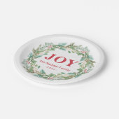 Einfache Elegante Wreath Joy Moderne Weihnachten Pappteller (Schrägansicht)