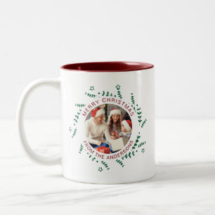 Einfache Elegante Wreath Weihnachts-Foto Familienn Zweifarbige Tasse